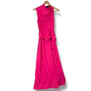 BGL Hot Pink Fuchsia Draped Neckline Belted Midi Dress Size XS